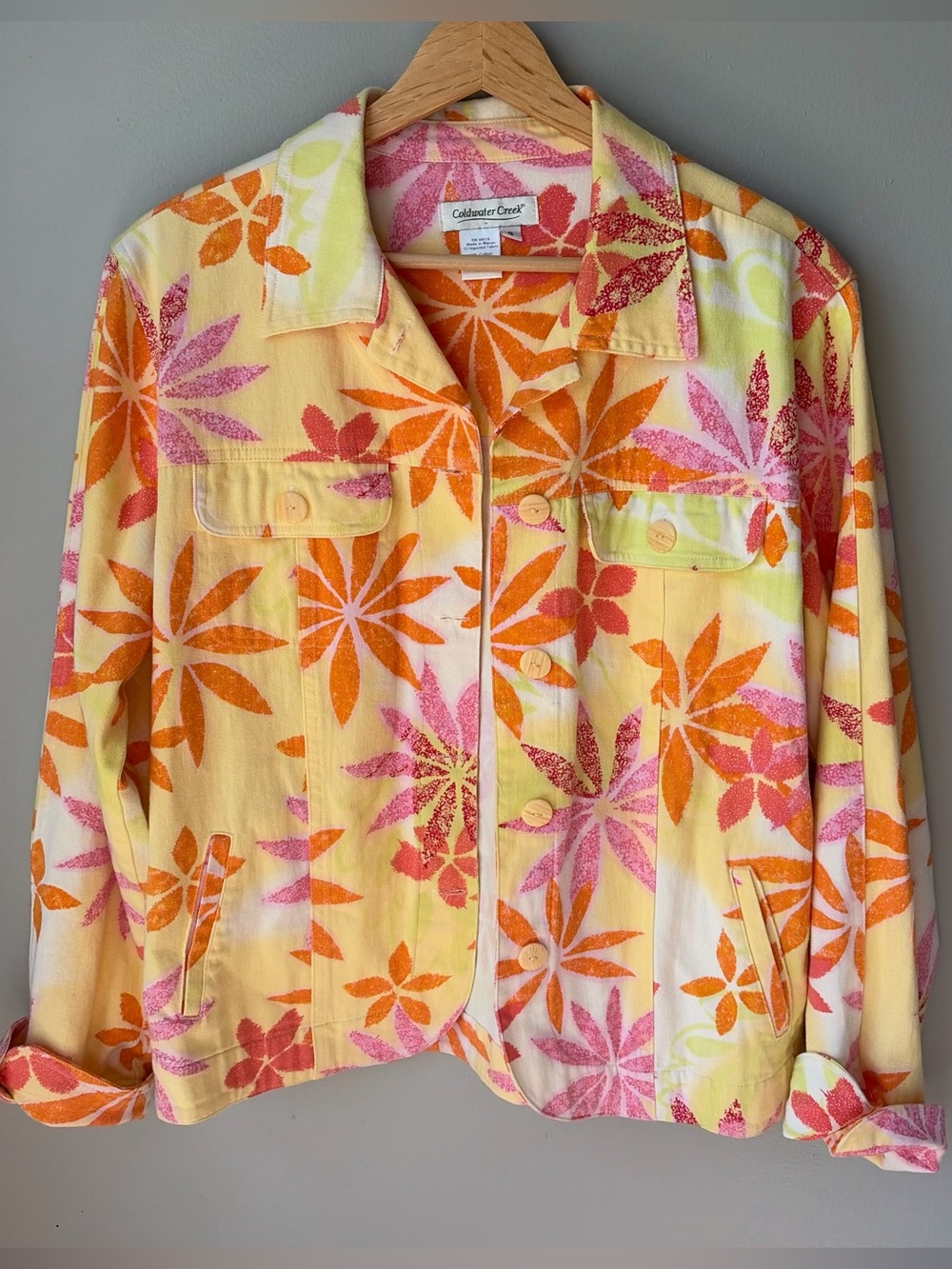 Coldwater Creek Women's Yellow Floral Button Jacket Womens size small cotton